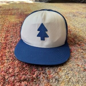 Blue and White Trucker Hat with Tree Logo